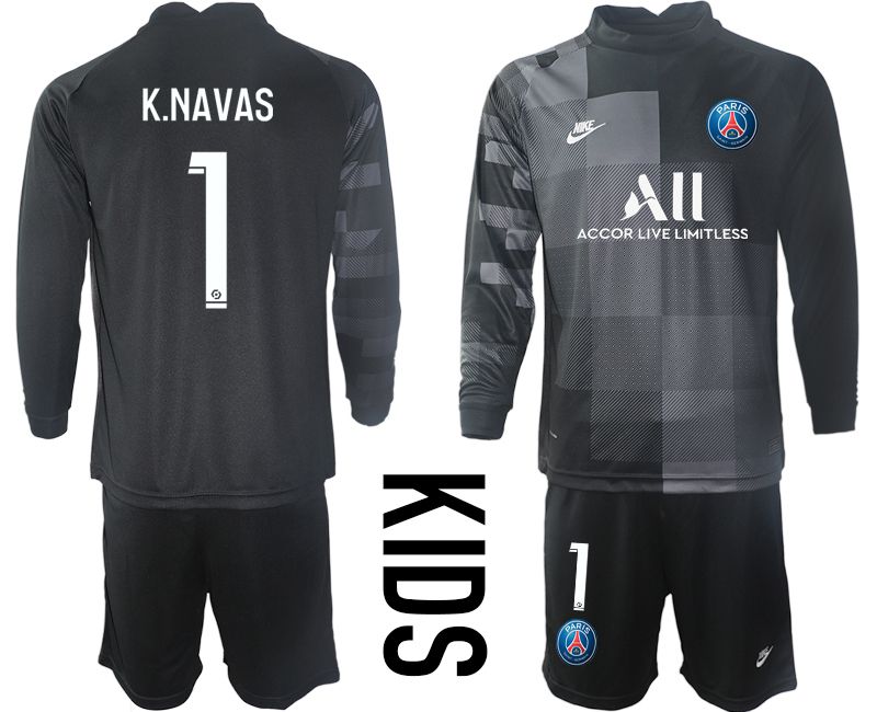 Youth 2021-2022 Club Paris St German black goalkeeper long sleeve #1 Soccer Jersey